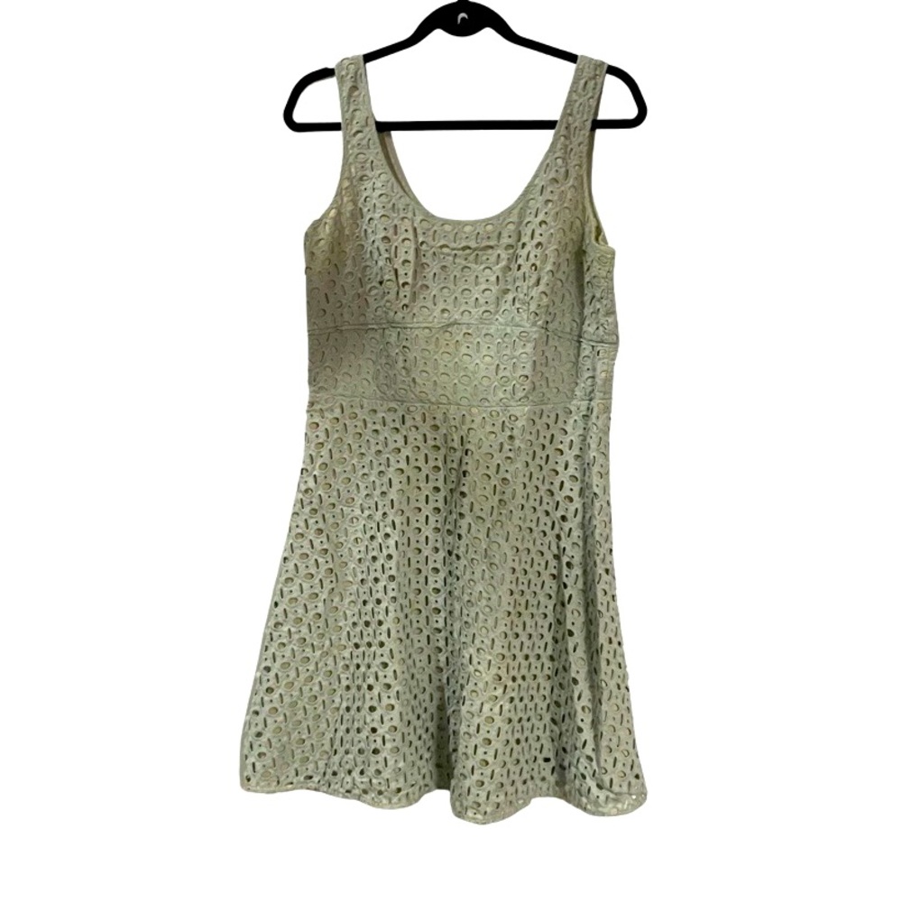 Ann Taylor loft size 12 petite sleeveless light blue gray beige embroidery dress